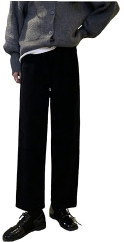 Keepink Pantalon en velours côtelé de couleur unie pour femme - Taille haute - Jambe droite - Boutons avec poches - Long pantalon ample pour l'automne et l'hiver - Vêtement de rue décontracté -