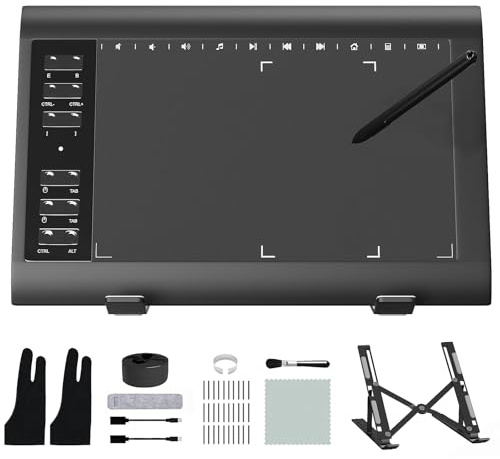 Graphic Drawing Tablet, Digital Sketch,Design for PC and Computer/Pad-12 Hot Keys, Compatible Windows/MAC/Android,The Adjustable Ergonomic Stand,16384 Upgrade Levels Battery-Free Pen,ienRon 10x6.25
