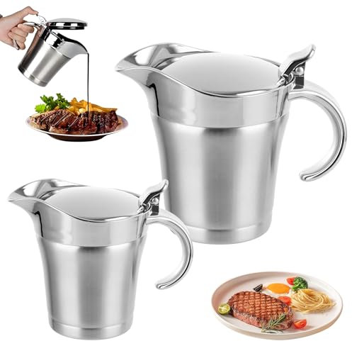 LDXDRU 450ml & 750ml Gravy Boat with Lid, Stainless Steel Gravy Jug, Double Wall Insulated Thermal Jug for Custard Cream Sauce