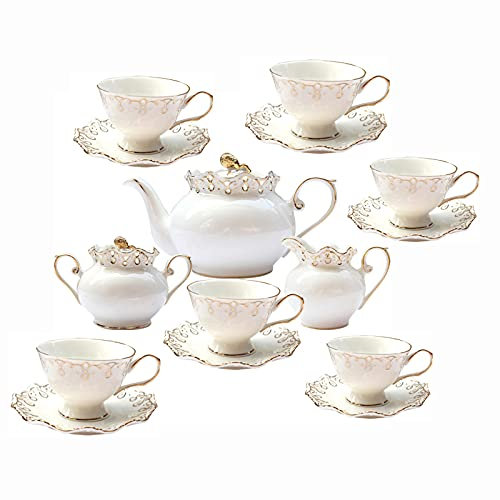 Juego de tazas de café expreso de porcelana, juego de taza y platillo, juegos de té de porcelana de 22 piezas, juego de café de porcelana con flores vintage, servicio de té de boda for adultos