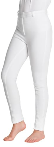 Farnell Grip Seat Children’s Jodhpurs - Unisex Equestrian Trousers with Full Grip Silicone Seat, Durable Stretchy Fabric, Pull-On Style, Elastic Waistband & Belt Loops - 7-8 Years - White