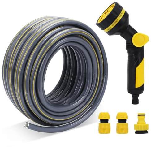 Garden Hose Pipe, 30M/98Ft 1/2 Anti-Kink Hard Wearing Hose Reinforced Explosion Proof Outdoor Water Pipes Including 2 in 1 Faucet Adapter, Hose End Quick Connector,with 10 Modes Water Spray Gun