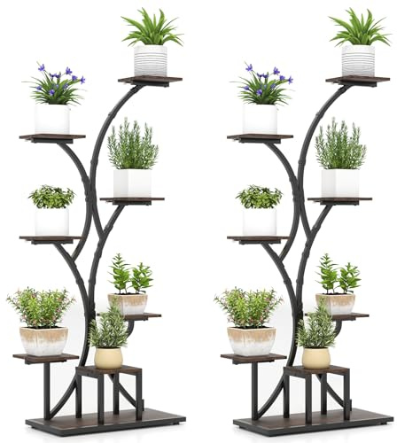 COSTWAY Soporte para Plantas de Interior con Luces de Cultivo, Estante para Plantas de Esquina de 8 Niveles, Soporte para Macetaa para Múltiples Plantas para Sala de Estar Balcón, 67 x 30 x 146 cm (1)