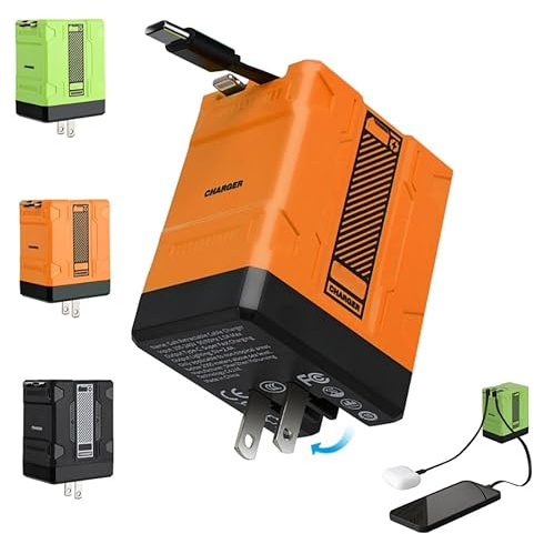 2 in 1 Compatible with 120w Fast Charger, 2025 New Retractable Wall Fast Charger Module, Portablecharger with All in 1 Foldable Plug,for Phone, Tablet, Laptops(Orange)