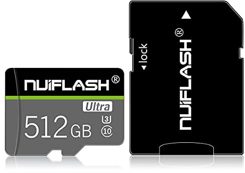 512GB Carte mémoire de Carte TF Card 512 Go Classe 10 Carte mémoire avec Adaptateur SD pour Le téléphone, la caméra, Le Drone, la Console