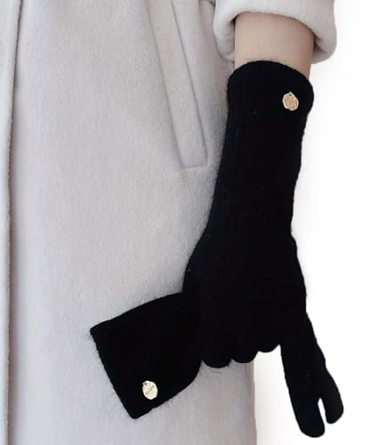 HARJJME Handschuhe Damen Winter 100% Merino Wollhandschuhe mit Touchfunktion Thermo Warme Fingerhandschuhe Handy Touch Lange Strickhandschuhe Weihnachten Geschenk für Frauen