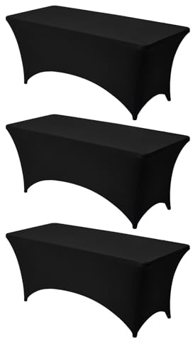 VEVOR 3 Pack Table Cloth for 6FT Rectangular Fitted Events, Wrinkle-Resistant Stretch Black Table Covers, Washable Spandex Tablecloth Protector, for Party, Wedding, Cocktail, Banquet, Festival