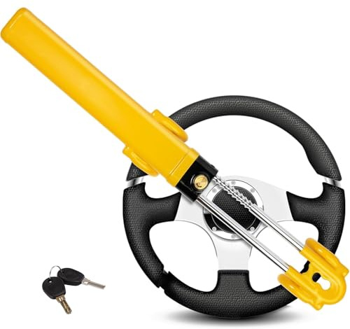 Bloccasterzo per auto a doppia barra, universale, resistente, antifurto, ad alta visibilità, lunghezza regolabile, adatto per auto, furgoni, roulotte (2 chiavi incluse)