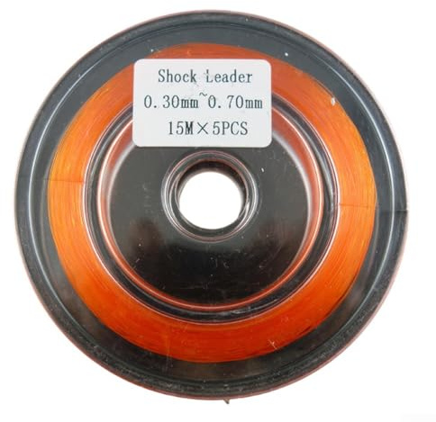 Jonikuper Angelschnur aus Nylon, sinkend, stoßdämpfend, mit Puffer-Frontdraht, hohe Festigkeit, verschleißfest, geringe Dehnung, für Seefischköder und Felsangeln, Orange, 15 m