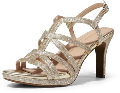 DREAM PAIRS Sandales à talons aiguilles à lanières et bout rond avec sangle de cheville pour femme