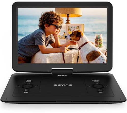 17.5 Portable DVD Player for Kids & Elderly – 15.6 HD Swivel Screen, 6-Hour Battery, Plays DVDs/CDs/USB/SD, Sync to TV, High Volume Speaker, Region-Free, Includes Car Charger, Black