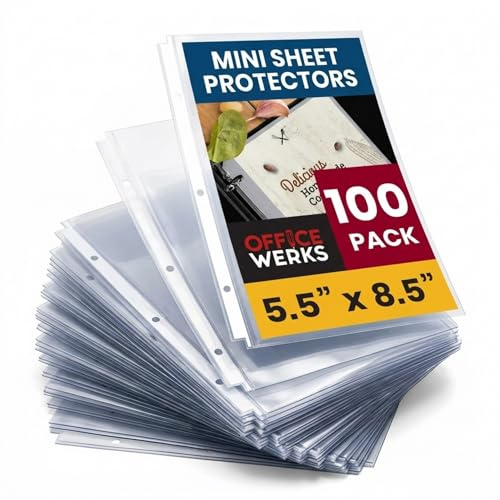 Sheet Protectors 5.5 x 8.5, 100 Pack Heavyweight Clear Mini Page Protectors, Top Load, Reinforced Holes, Acid-Free/Archival Safe Plastic Sleeves for 3-Ring Binders, Playbills - Office Werks