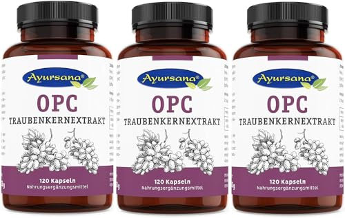 Ayursana OPC Traubenkernextrakt 360 Kapseln – 520 mg reines OPC pro Tagesdosis – aus französischen Trauben – hochwertig, vegan, ohne Zusatzstoffe