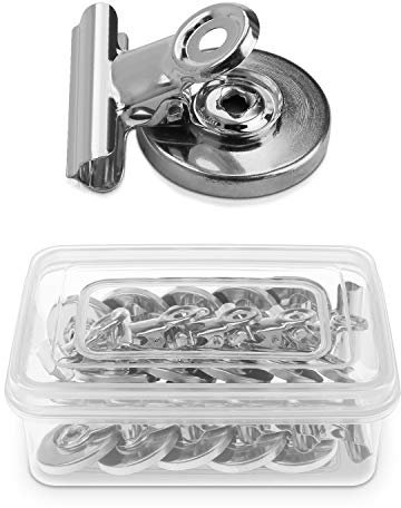 Navaris Kühlschrank Magnet Clips Set - 15x Magnetclip Kühlschrankmagnete sehr stark mit Klammer - Deko für Küche Magnettafel Whiteboard Silber
