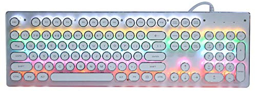 Dilwe Gaming Universal Mechanical Keyboard für Computer, Ergonomische mechanische Tastatur mit gemischtem Licht für Gamer, 104 runde Tasten Retro Punk Style mechanische Tastatur für PC(Weiß)