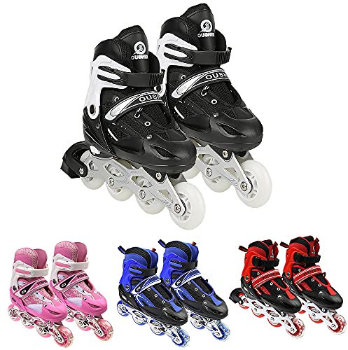 Supfine Inlineskates für Kinder – Bequeme Inline-Skates mit leuchtenden Rädern, Größe verstellbar – S/M 31-38 – Rollschuhe für Mädchen und Jungen (Schwarz, M:35-38)