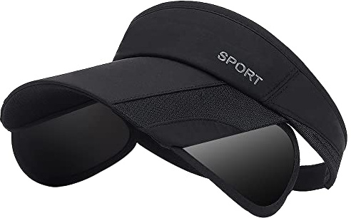 Visiera parasole da donna, regolabile, retrattile, a tesa larga, cappello da spiaggia, visiera da golf, protezione UV, cappello da sole da tennis, cappello da corsa, nero, Taglia unica