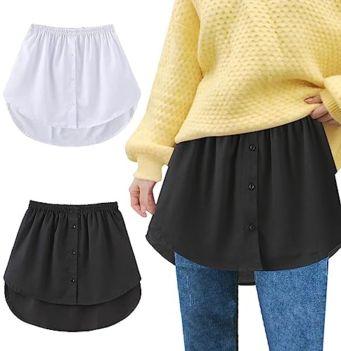 KBRPEY 2 Pezzi Estensori per Camicia da Donna Regolabile Estensore Camicie Estensore Maglietta Camicia sotto Finto Mezza a Strati Falsi Mini Shirt Skirt (Nero+Bianco S)