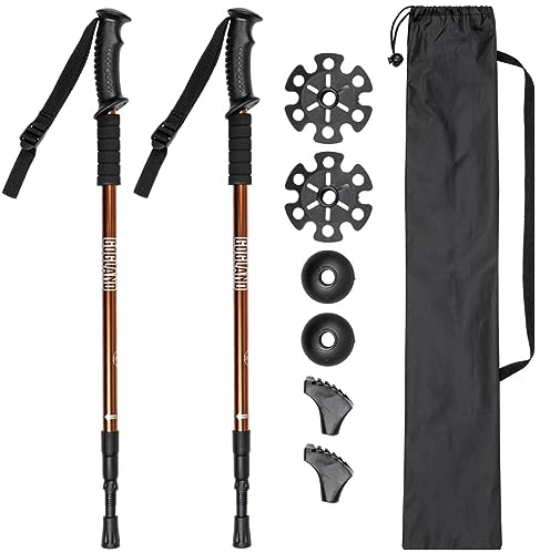 GOGLAND Vandringsstavar för nordiska promenader, justerbar längd, inkl. tillbehör för olika underlag. Ultralätt, med anti-shock-teknik (brun)