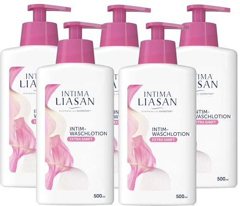 Intima Liasan by Sagrotan Intim-Waschlotion Extra Sensitive – Milde Intim-Pflege für empfindliche Haut – Ohne Alkohol, Seife und Farbstoffe – 5 x 500 ml