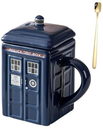 Doctor Who Tasse Tardis mit Deckel,Doctor Police Box Keramikbecher,Tasse mit Deckelabdeckung für Tee Kaffeebecher Lustiges Kreatives Geschenk Kinder Männer