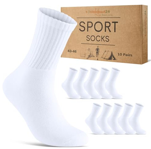 10 Paar Sportsocken Herren Tennissocken Damen Baumwolle Atmungsaktive Crew Socken 70205T (Weiß 39-42)