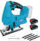 Akku Stichsäge Bürstenlos mit 2x 5,5Ah Akkus und Ladegerät, Ersatz für Makita DJV180Z, Arretierung und stufenlosem Geschwindigkeitsschalter, Schneller Blattwechsel für Holz, PVC, Sperrholz und Metall