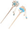 WBZOWRB 2 Pièces Baguette Cheveux, Epingle A Cheveux Chinoise, Épingles À Cheveux Chinoises Japonaises Vintage En Bois - Pince Fleur A Cheveux Femme Chignon- Pour Femmes Et Filles(Bleu)