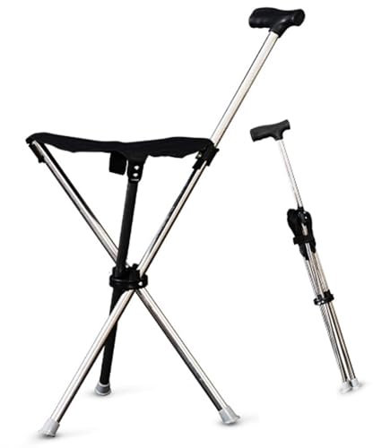 Canne et tabouret pliable 2 en 1 - Chaise portable légère avec siège pour personnes âgées - Bâton trépied unisexe