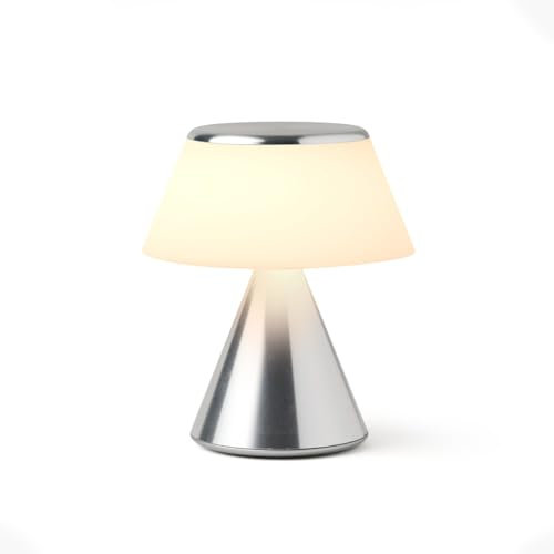 LEXON LUMA S Berührungsempfindliche Nachttischlampe, Kabelloses Nachtlicht mit Dimmfunktion und Mehrlampen-Synchronisierung, 9 LED-Farben, Wiederaufladbar, Aluminiumgehäuse - Alu