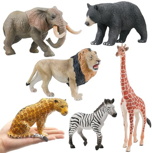 Mostop Safari Tiere Figuren Spielzeug, 6 PCS realistische Wilde Dschungel Tiere Figuren, große Zoo Tier Spielset mit Elefanten, Löwen, Bären, Leoparden, Giraffen, Zebras, pädagogische Lernspielzeug