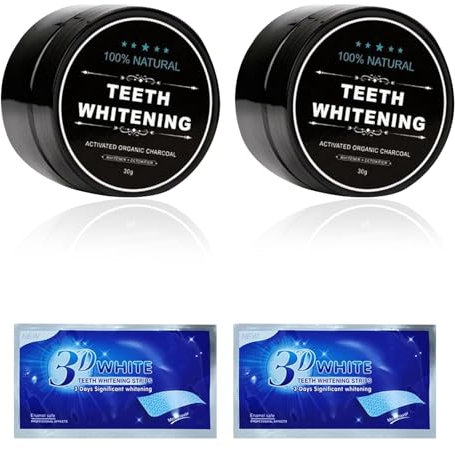 Landrain 2 Stück Zahnweiß Pulver für Teeth Whitening, Natürliche Kokosnuss Aktivkohle Pulver, Effektive Zahnaufhellung und Erfrischender Atem