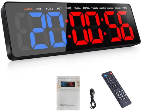 AnExer Temporizador de Gimnasio,Temporizador de Intervalo Fitnes LED, 16.5'' Grande Reloj de Pared Digital con Countdown/UP Cronómetro, Gym Timer Intervalos con Control Remoto para Casa Garaje