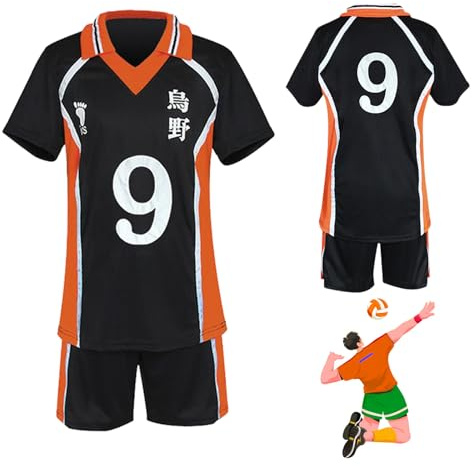Bocguy Haikyuu Cosplay, Camiseta de Karasuno, Cosplay de Anime para Hombre, Traje de Anime, Camiseta de Voleibol Haikyuu, Uniforme de Karasuno y Pantalones Cortos Shouyou Hinata para Cosplayshow