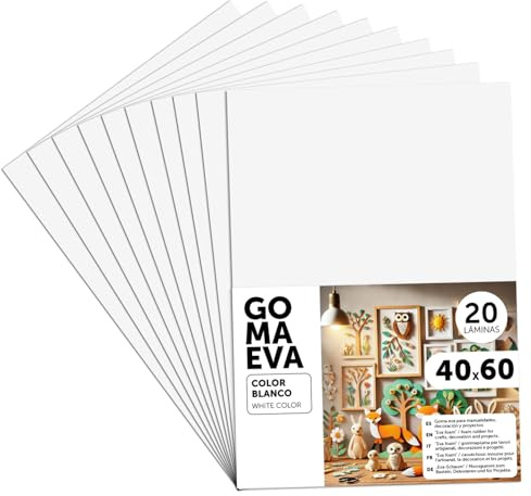 m-office Plaques de Mousse EVA Colorées 40x60cm, Feuilles de Mousse à Découper, Papier Mousse Pailleté, Idéal pour Loisirs Créatifs, Scrapbooking, École ou Activités Manuelles (Blanc, 20 uds)