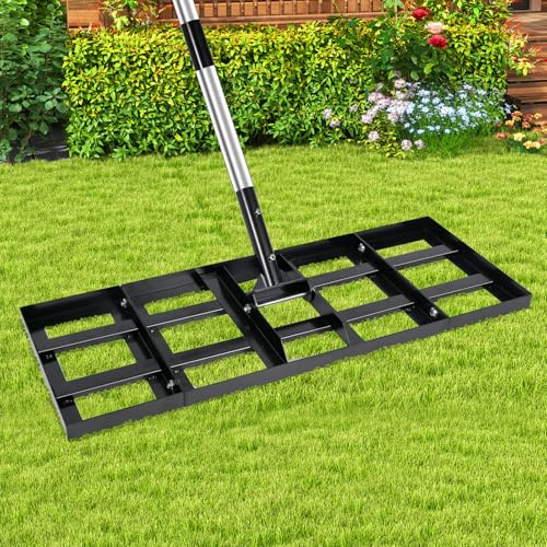 Lawn Leveling Rake, 30x10 Stainless Steel Lawn Leveler with 76 Adjustable Handle, Heavy-Duty Yard Leveling Rake for Garden, Golf Course, Farm, Pasture, Professional Lawn Care Tool