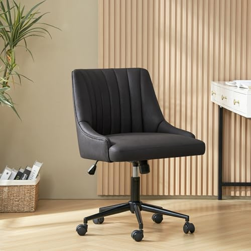 HULALA HOME Moderner Bürostuhl ohne Armlehnen mit gepolsterter Sitzfläche & Stepprücken Schreibtischstuhl 360° drehbar höhenverstellbar Drehstuhl mit Robustes Metallgestell, Schwarz