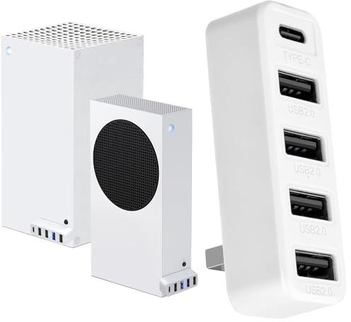 Joso för USB-hub med 5 portar för Xbox-serien, höghastighets-USB-port expanderadaptertillbehör kompatibel med Xbox serie x/s konsol, hub-splitter med 4 USB-A 2.0 + 1 typ C – vit