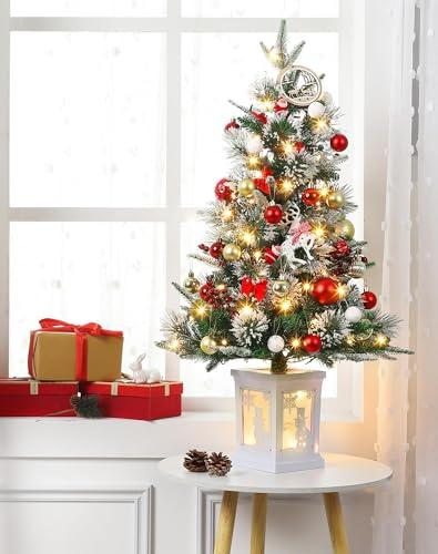 Sapin de Noël artificiel de 91 cm avec 78 éclairage LED et 8 modes, pointes en PVC réalistes et support en métal stable, branches denses, montage rapide pour la maison, les magasins - D