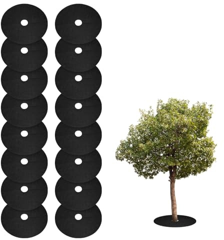QUARKZMAN 16pcs Anneau De Paillage Arbres 27cm Protection Ronde Non Tissée Tapis Anti Herbe Anneau De Couverture Plantes Contrôle des Mauvaises, Noir
