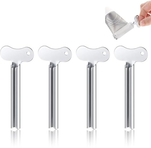 MUNZE Exprimidor Pasta De Dientes 4 Piezas Acero Inoxidable Color Plata 8 Cm Largo Lacer Pasta De Dientes Tubo Ahorro