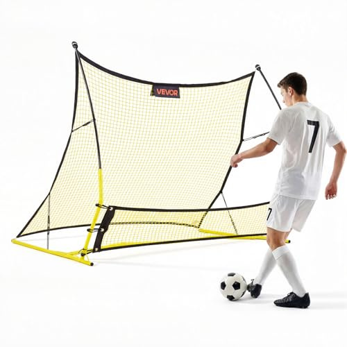 VEVOR Filet de Rebond de Football 183x108,5 cm, Rebondisseur Foot 2 en 1, Équipement d'Entraînement pour Contrôle et Passe Adolescents Adultes, Poteaux en Fibre de Verre Renforcée et Structure en Fer