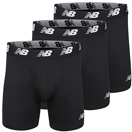 New Balance Men's Performance Boxer Briefs with Fly, Breathable Stretch Underwear, Moisture Wicking, Soft Waistband (3 Pack), Black/Black/Black, Large