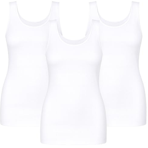 UnsichtBra Pack de 3 Camisetas Interior Mujer Tirantes Anchos | Top Ajustado y Moldeador Ligero | Camiseta Reductora Shapewear Cómoda – Negro, Blanco, Beige (3 x Blanco, S-M)