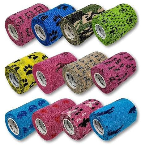 LisaCare bandage självhäftande 7,5 cm x 4,5 m | Uppsättning med 12 färgglada motivblandningar | Sammanhängande sårförband | elastisk, töjbar, utan lim