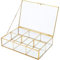 Homtone Glass Jewelry Box with 6 Compartments, Golden Clear Display Box Jewelry Organizer and Counter Top Collection Display Case, Decorative Clear Glass & Brass Box