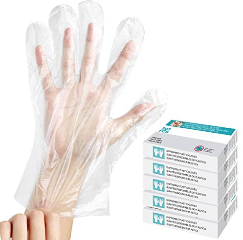 si 5 scatole da 200 pz guanti usa e getta in plastica trasparente in polietilene, guanti in PE trasparenti per cucinare pulizia pittura dei capelli, 1000 pezzi