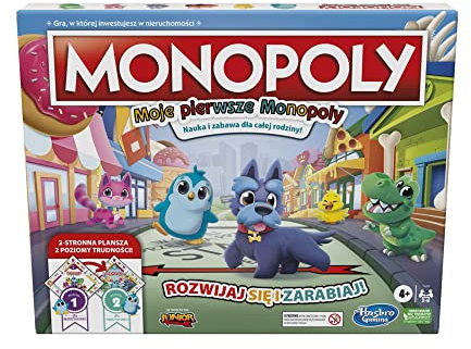 Monopoly Brettspiel, Brettspiel für Kinder, 2-seitige Spielbrett, lustiges Lehrwerkzeug für Familien; Mein Erstes; 4+
