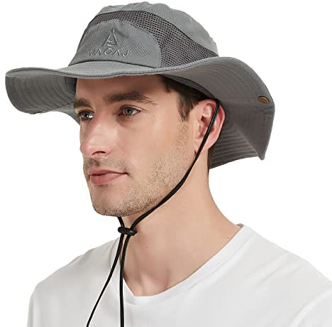 Sombrero de Hombre para El Sol - Pescador Safari Protección UV, Trekking Malla Algodon, Ala Ancha Explorador