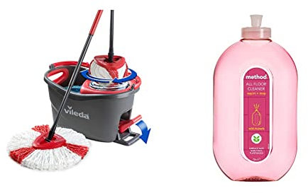 Vileda Turbo Microfibre Mop and Bucket Set, Spin Mop for Cleaning Floors, Set of 1x Mop and 1x Bucket & Method Floor Cleaner, Wild Rhubarb, 739 ml